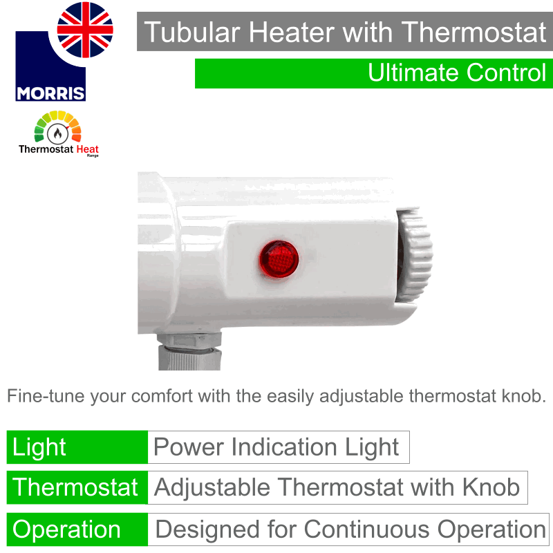 Morris 3ft Tubular Heater With Thermostat - Slimline 135 Watts