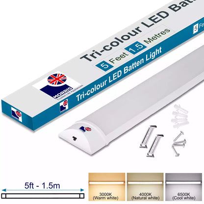 Morris 5ft tri colour led batten light single pack tri colour range