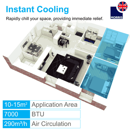 Morris 7000 btu Portable Free Standing Air Conditioning Unit, Dehumidifier & Fan