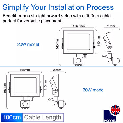 Morris Floodlights with PIR Sensor (Indoor or Outdoor Light and Motion Sensor) 30W