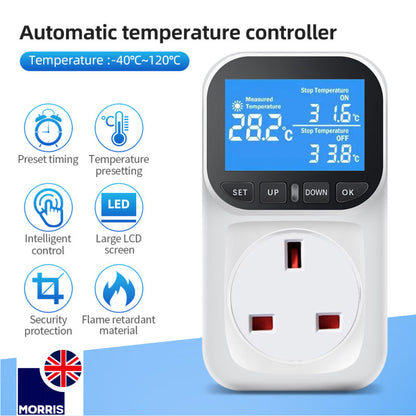 Morris Digital Thermostat for Tube Heater with Timer and Probe (UK Socket)