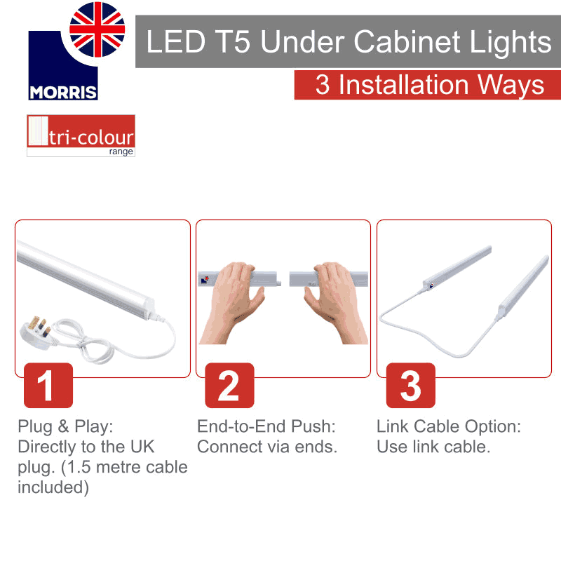 Morris LED T5 Under Cabinet Lights Tri-Colour (3CCT) Connectable 850mm