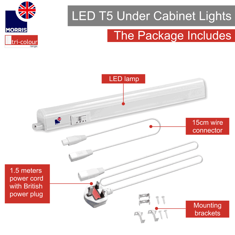 Morris LED T5 Under Cabinet Lights Tri-Colour (3CCT) Connectable 850mm