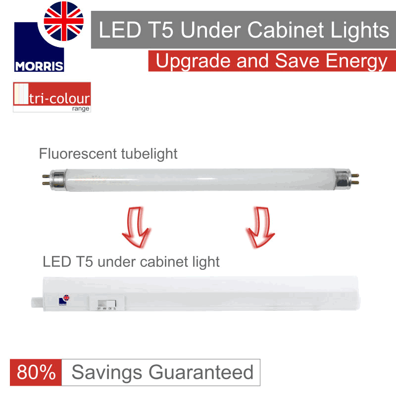 Morris LED T5 Under Cabinet Lights Tri-Colour (3CCT) Connectable 850mm