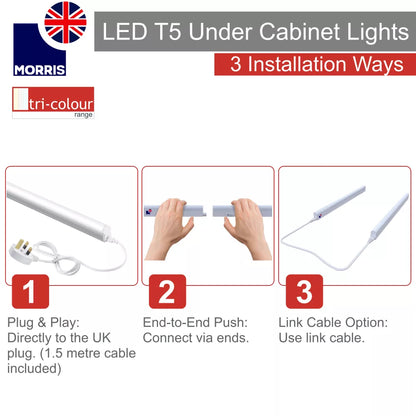 Morris LED T5 Under Cabinet Lights Tri-Colour (3CCT) Connectable 550mm (Twin Pack)