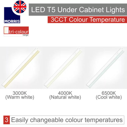 Morris LED T5 Under Cabinet Lights Tri-Colour (3CCT) Connectable 550mm (Twin Pack)