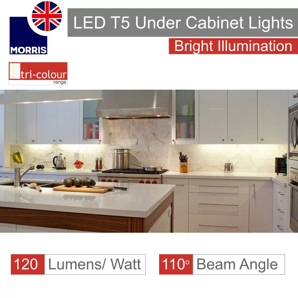 Morris LED T5 Under Cabinet Lights Tri-Colour (3CCT) Connectable 550mm (Twin Pack)