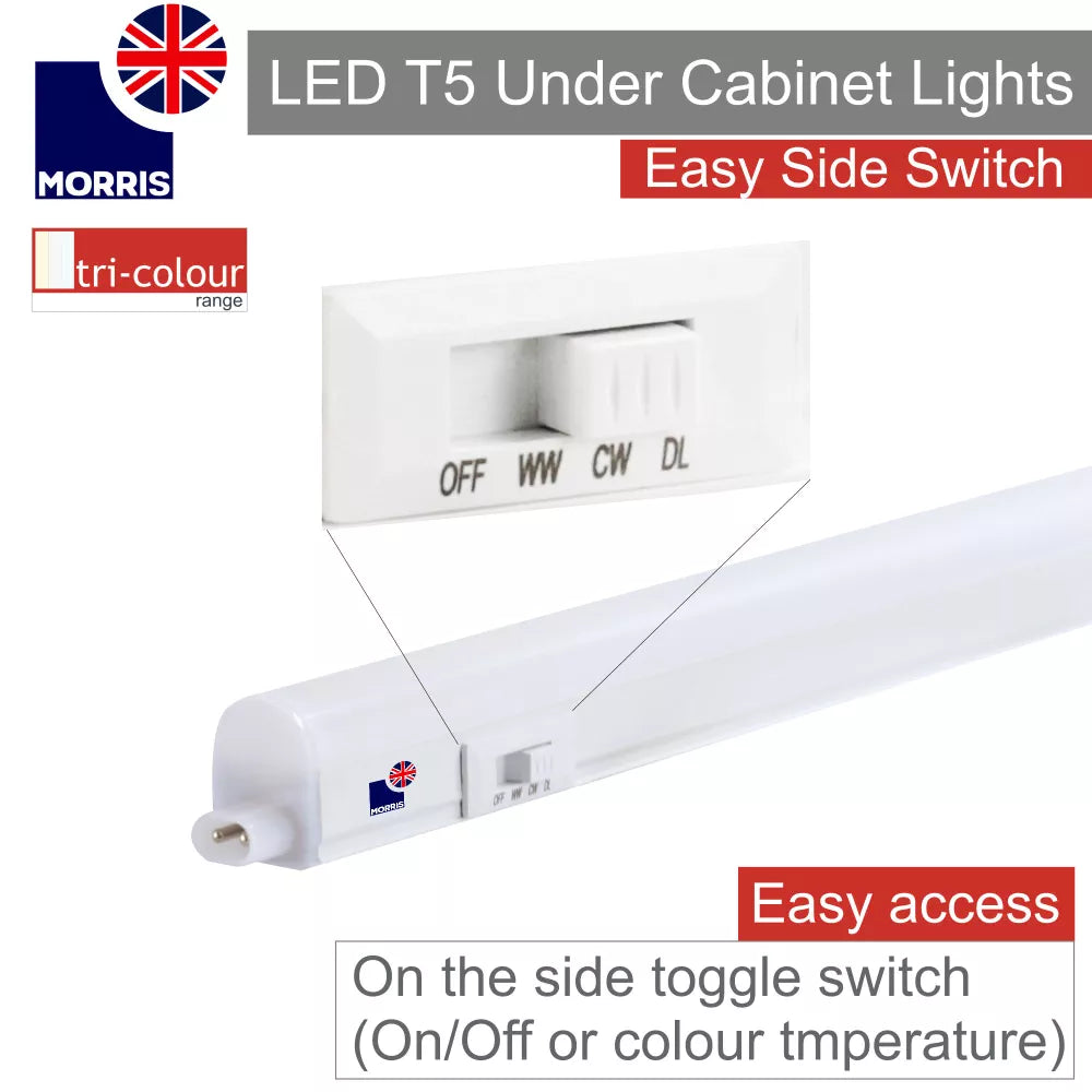 Morris LED T5 Under Cabinet Lights Tri-Colour (3CCT) Connectable 550mm (Twin Pack)