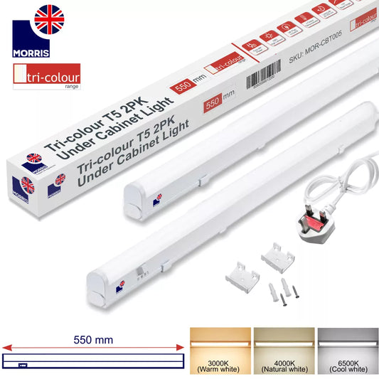 Morris LED T5 Under Cabinet Lights Tri-Colour (3CCT) Connectable 550mm (Twin Pack)