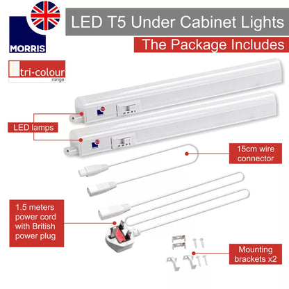 Morris LED T5 Under Cabinet Lights Tri-Colour (3CCT) Connectable 550mm (Twin Pack)