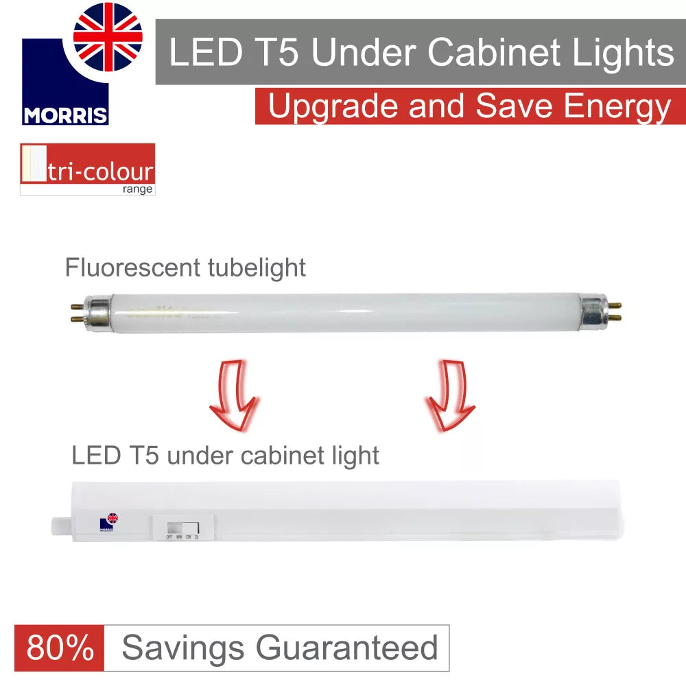 Morris LED T5 Under Cabinet Lights Tri-Colour (3CCT) Connectable 550mm (Twin Pack)