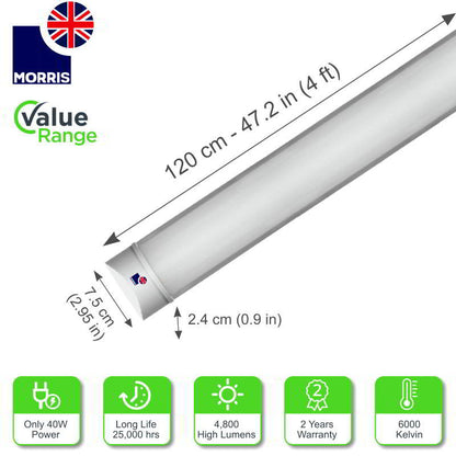 Morris Slimline Lightweight 4ft Twin LED Tube Light