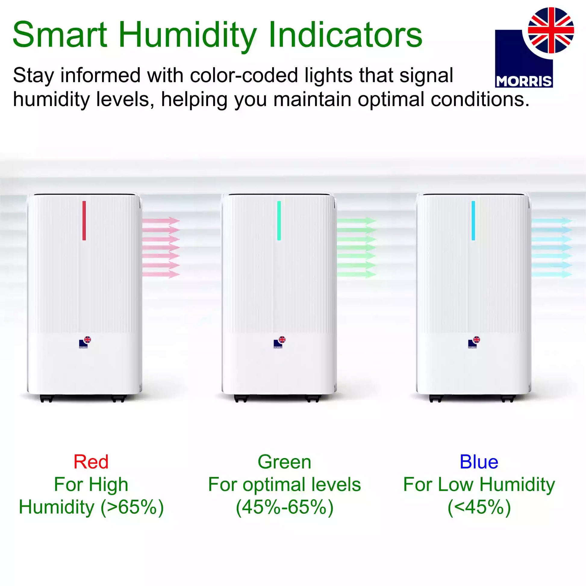 Morris 12L silent dehumidifier with smart humidity indicators
