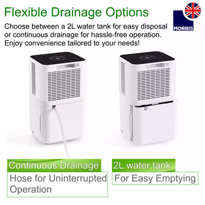 Morris 12L silent dehumidifier with flexible drainage options