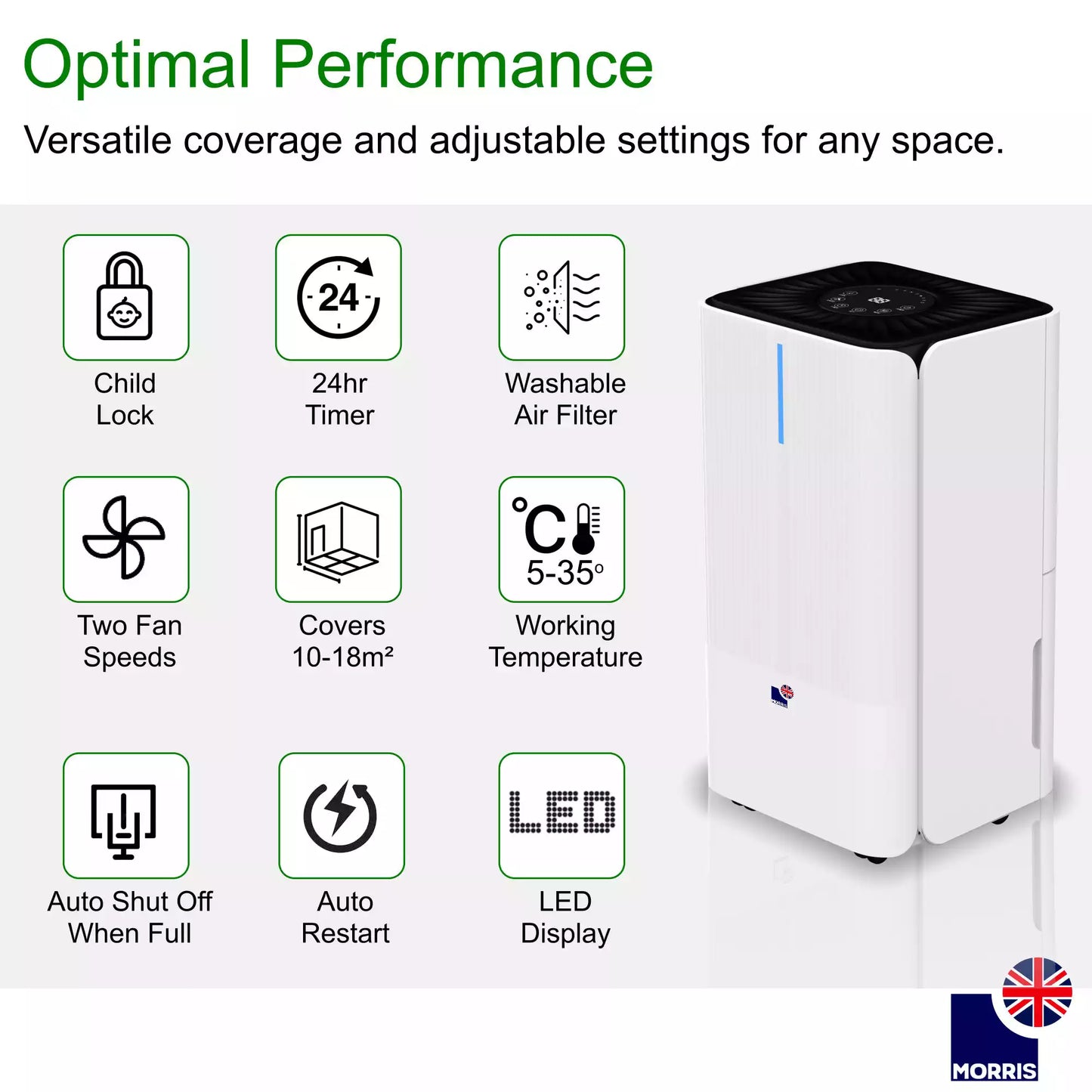 Morris 12L silent dehumidifier specifications