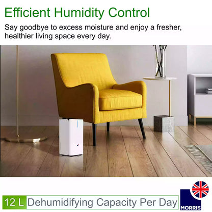 Morris 12L silent dehumidifier with efficient humidity control